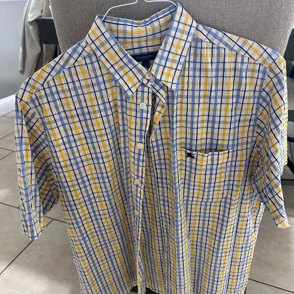 Burberry Yellow and Blue Checkered Men's Shirt